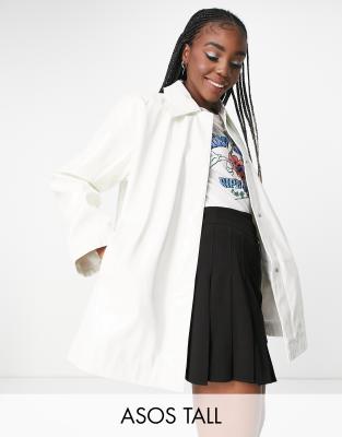 ASOS DESIGN Tall oversized vinyl shacket in white | ASOS