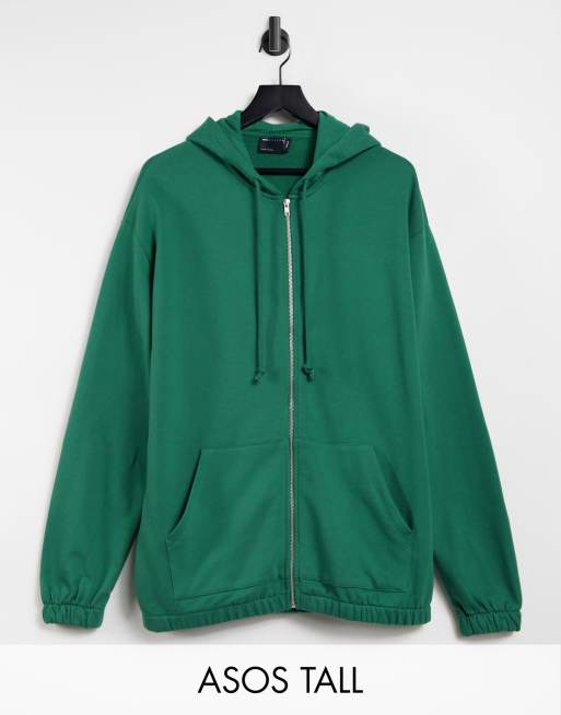 ASOS DESIGN Tall oversized zip up hoodie in green MGREEN