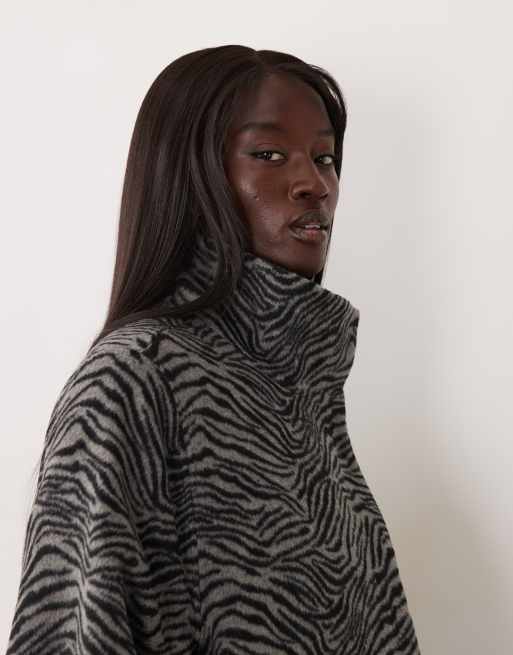 ASOS DESIGN Tall oversize’owy płaszcz wizytowy w szary wzór zebry, 3 z 4