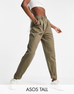 ASOS DESIGN ovoid pleat front peg pants in khaki