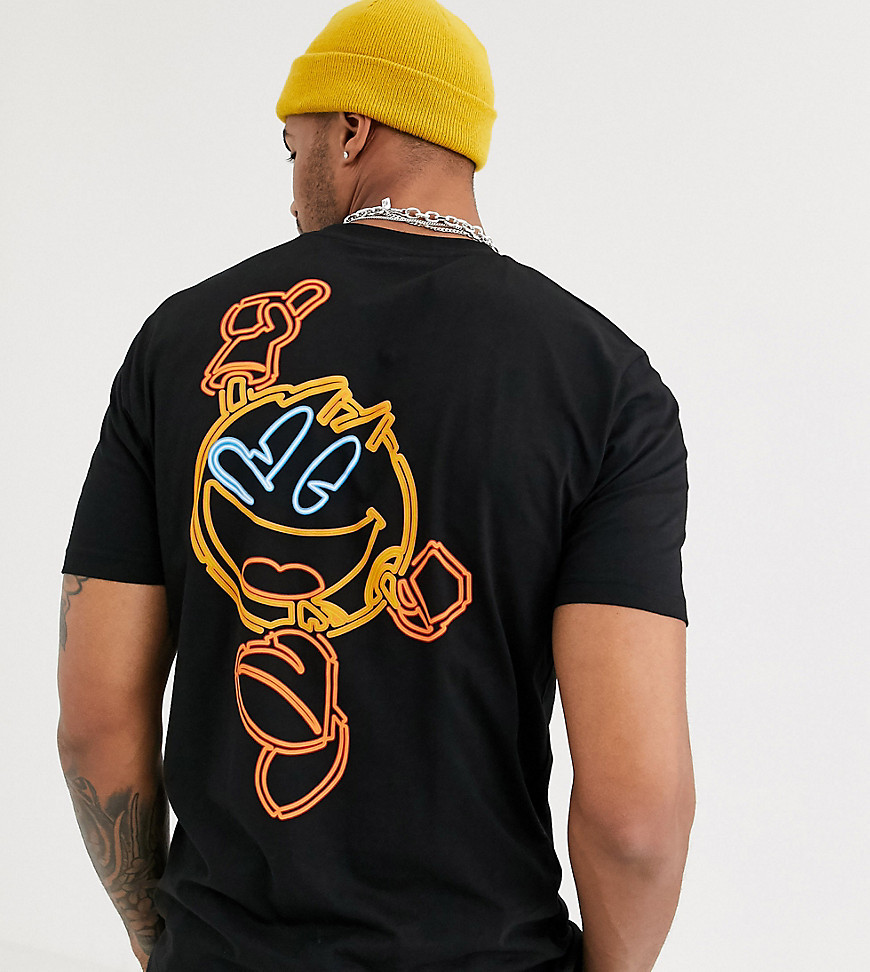 ASOS DESIGN Tall - Pac-Man - T-shirt comoda con ricamo sul davanti e stampa sul retro-Nero