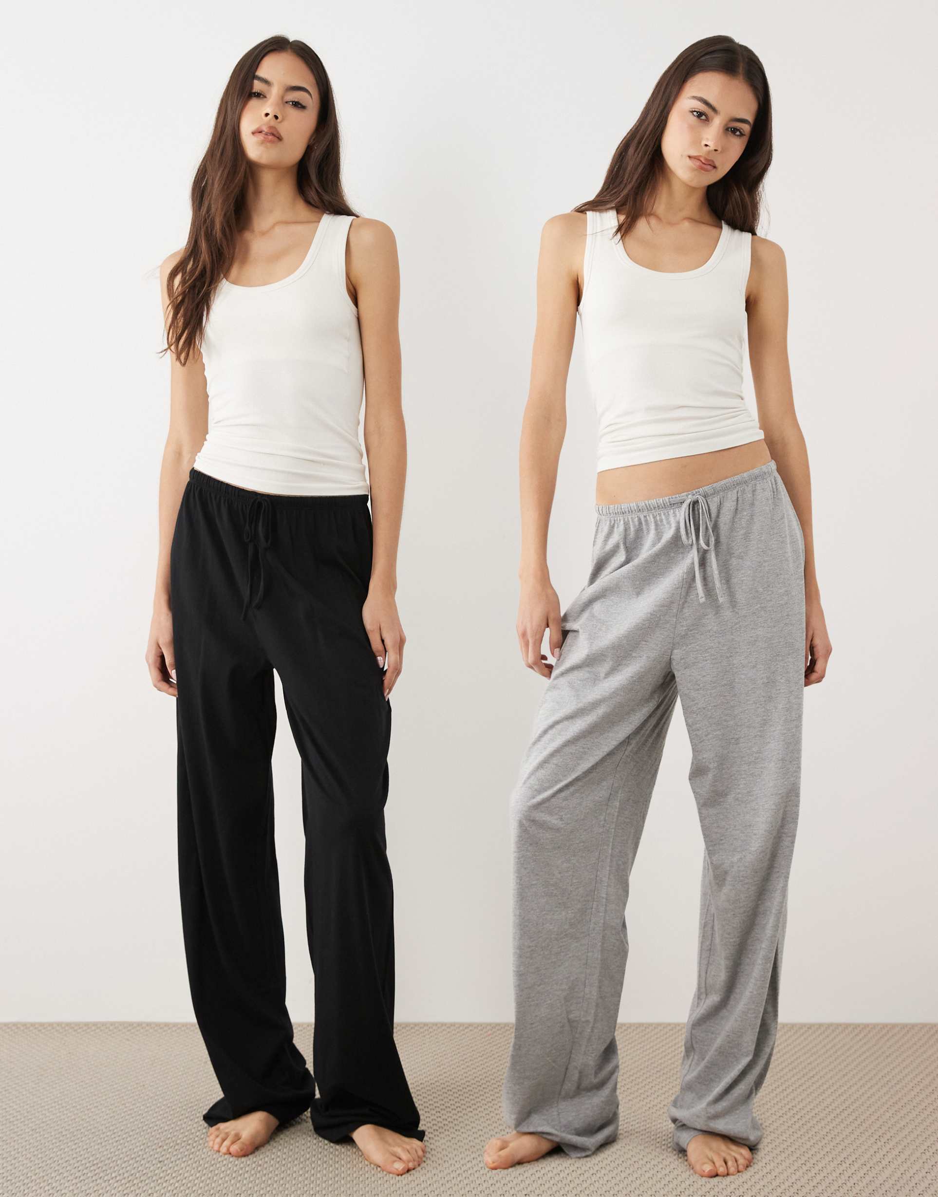 asos design tall pack of 2 pajama pants in black and gray