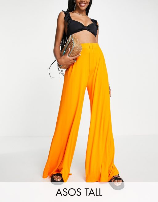 ASOS DESIGN Tall - Palazzo strandbroek van jersey in oranje