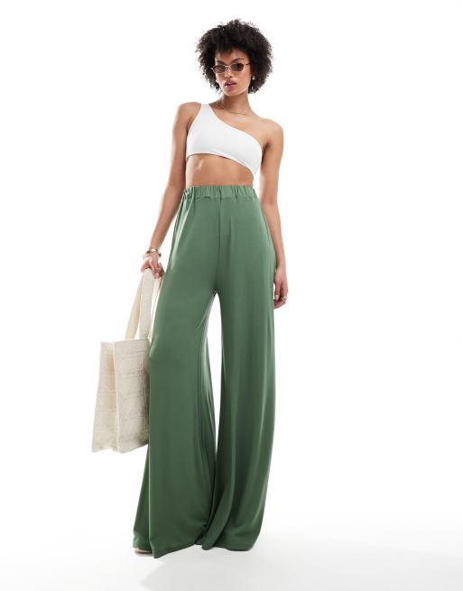ASOS DESIGN Tall - Palazzo - Strandbukser i kakigrøn jersey