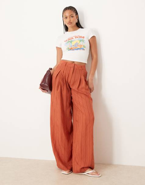 ASOS DESIGN Tall palazzo stripe pants in rust - view 1