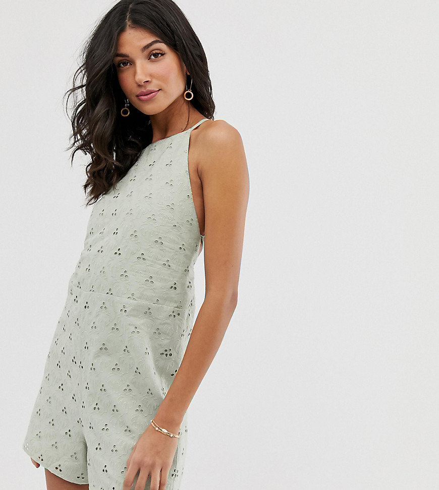 ASOS DESIGN Tall palm broderie playsuit-Multi