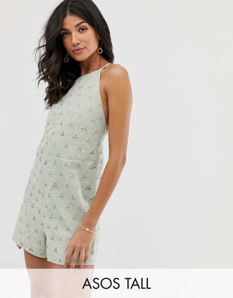 ASOS DESIGN Tall palm broderie playsuit