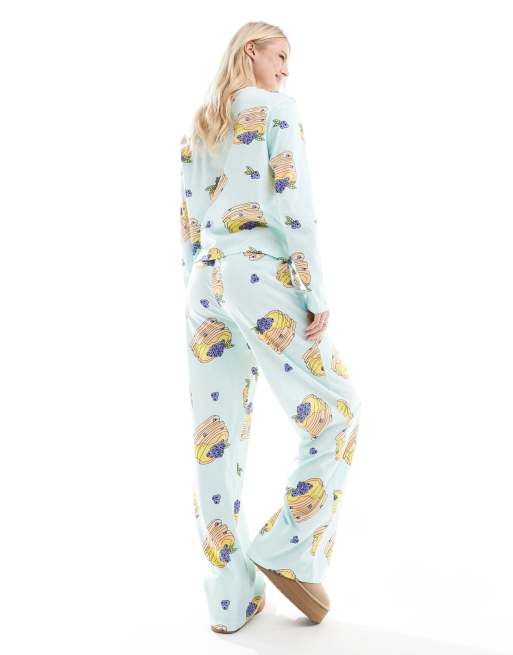 ASOS DESIGN Tall pancakes long sleeve top & pants pajama set in blue