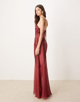 Asos Tall Asos Design Tall Paneled Satin Maxi Dress With Chiffon Skirt In Brown