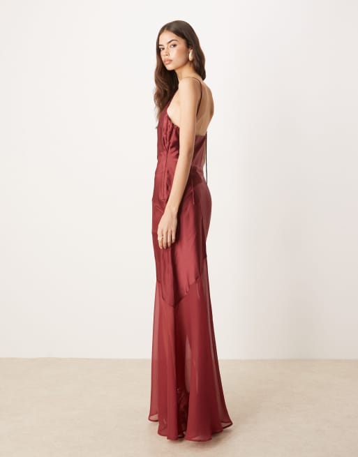 ASOS DESIGN Tall paneled satin maxi dress with chiffon skirt in cherry red