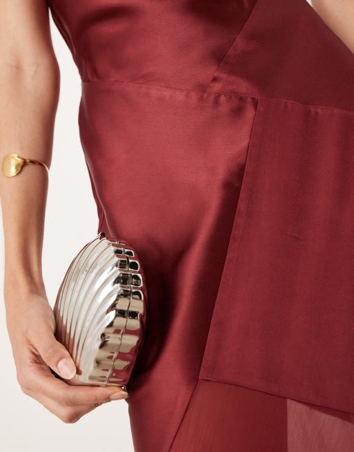 ASOS DESIGN Tall paneled satin maxi dress with chiffon skirt in cherry red