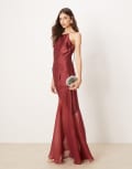 [ASOS Tall] ASOS DESIGN Tall panelled satin maxi dress with chiffon skirt in cherry red 8 Cherry Red
