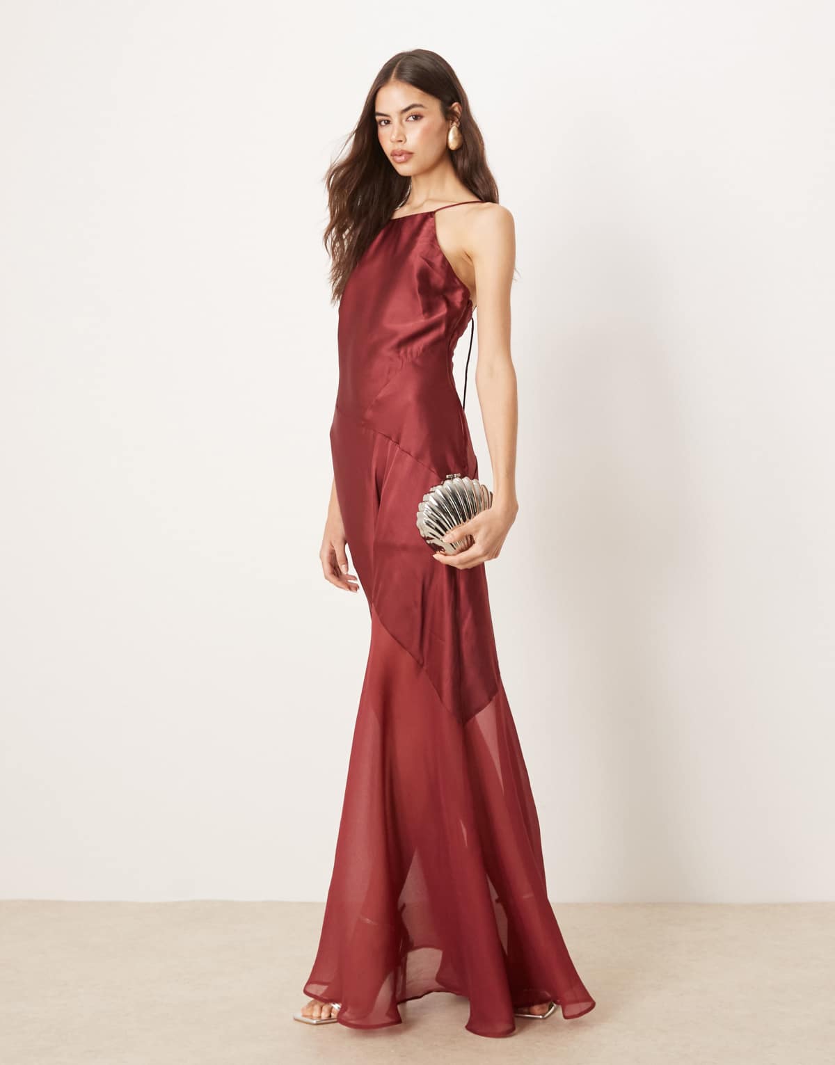 ASOS DESIGN Tall panelled satin maxi dress with chiffon skirt in cherry red