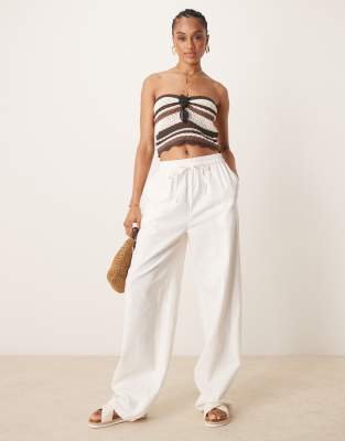 ASOS DESIGN Tall - Pantalon à enfiler aspect lin - Blanc cassé