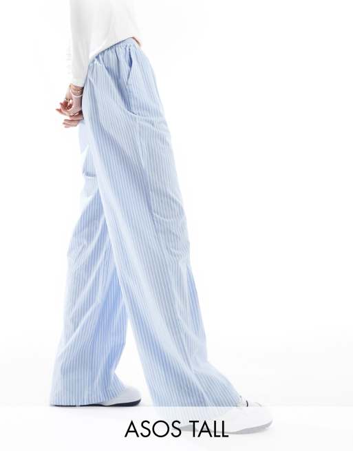 ASOS DESIGN Tall - Pantalon à enfiler avec languette à la taille - Rayures bleues