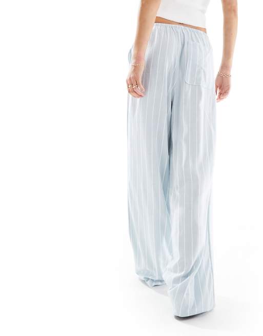 ASOS DESIGN Tall - Pantalon à enfiler en lin à rayures - Bleu, 3 de 5