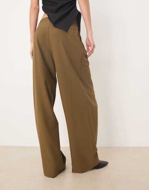 ASOS DESIGN Tall - Pantalon ample ajusté avec détail croisé asymétrique à boucle - Kaki , 5 de 5