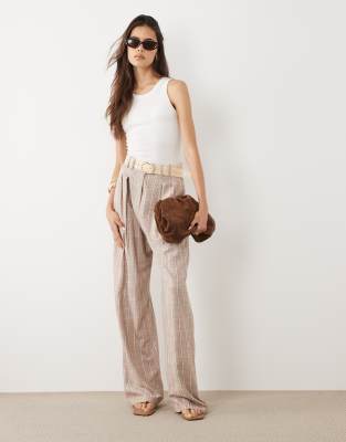 Tall - Pantalon ample ajusté en lin mélangé avec ceinture et rayures-multicolore 46