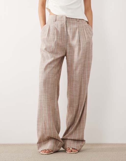 ASOS DESIGN Tall - Pantalon ample habillé en lin rayé à revers - Multicolore , 2 de 5