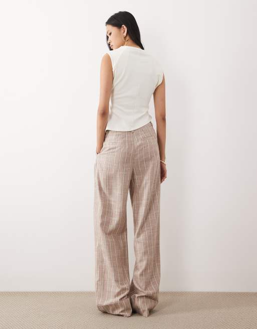 ASOS DESIGN Tall - Pantalon ample habillé en lin rayé à revers - Multicolore , 5 de 5