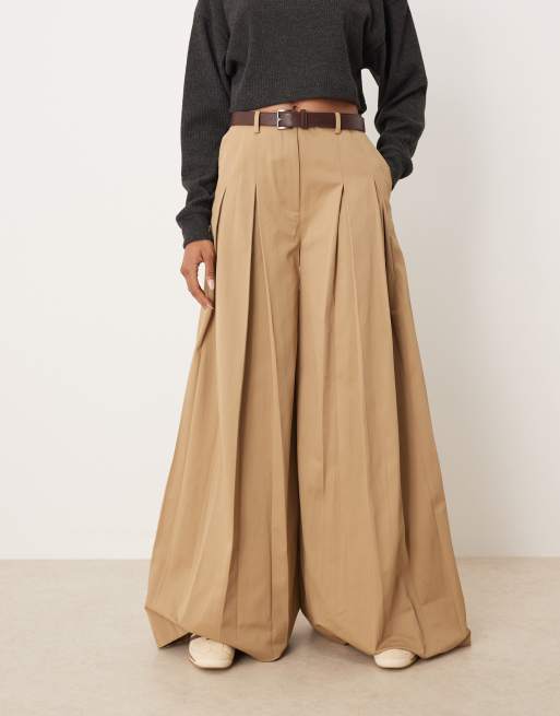 ASOS DESIGN Tall - Pantalon ample plissé et habillé avec ceinture - Taupe, 3 de 5