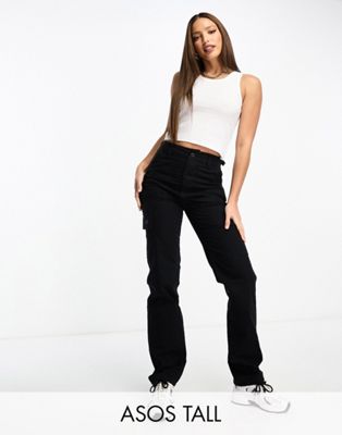 ASOS DESIGN Tall clean cargo trouser with tab detail in black - ASOS Price Checker