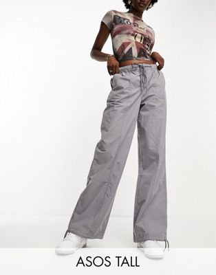 ASOS DESIGN Tall parachute cargo trouser with seam detail in washed grey - ASOS Price Checker
