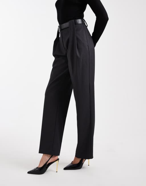 ASOS DESIGN Tall - Pantalon ceinturé droit et élégant avec taille haute - Anthracite chiné, 2 de 5