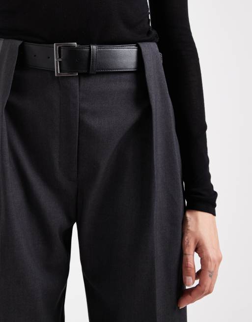 ASOS DESIGN Tall - Pantalon ceinturé droit et élégant avec taille haute - Anthracite chiné, 4 de 5
