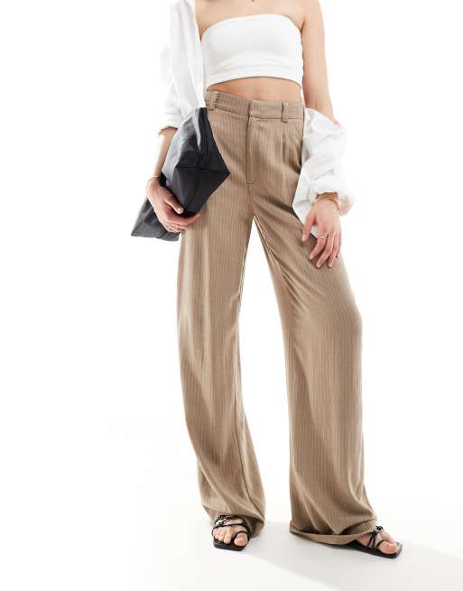 ASOS DESIGN Tall - Pantalon dad ample en lin mélangé rayé - Taupe , 4 de 5