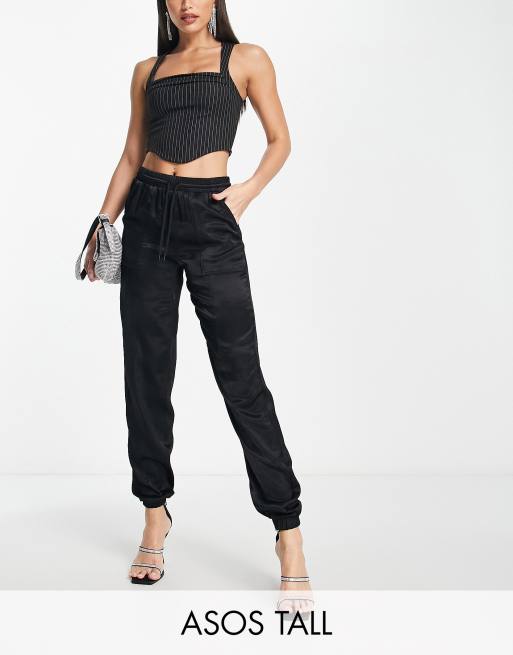 ASOS DESIGN Tall Pantalon de jogging satin surpiq res Noir