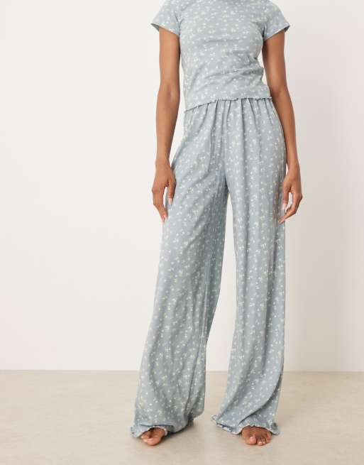 ASOS DESIGN Tall - Pantalon de pyjama à assortir à petites fleurs - Bleu, 3 de 4