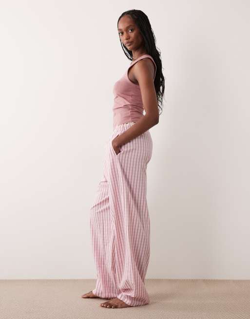 ASOS DESIGN Tall - Pantalon de pyjama texturé à carreaux avec taille bordée de dentelle - Rose, 2 de 4