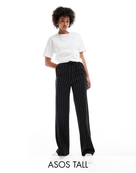ASOS DESIGN Tall - Pantalon de railleur rayé à enfiler - Noir - view 1