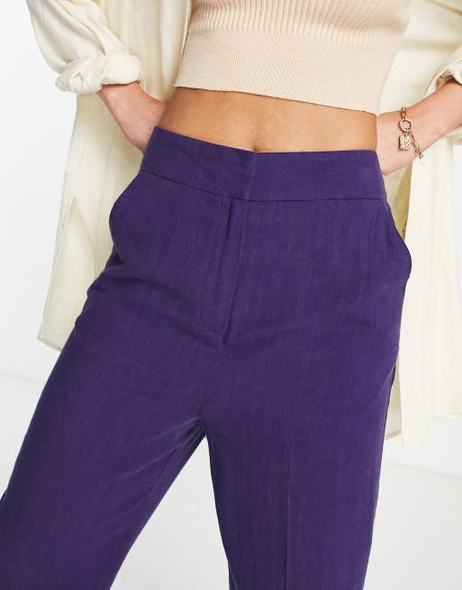 ASOS DESIGN Tall - Pantalon décontracté évasé coupe large en lin - Violet, 2 de 4