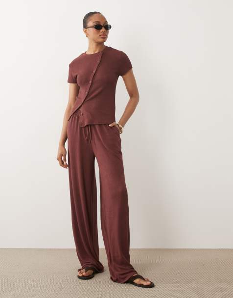 ASOS DESIGN Tall - Pantalon d'ensemble ample en maille texturée - Chocolat - view 1