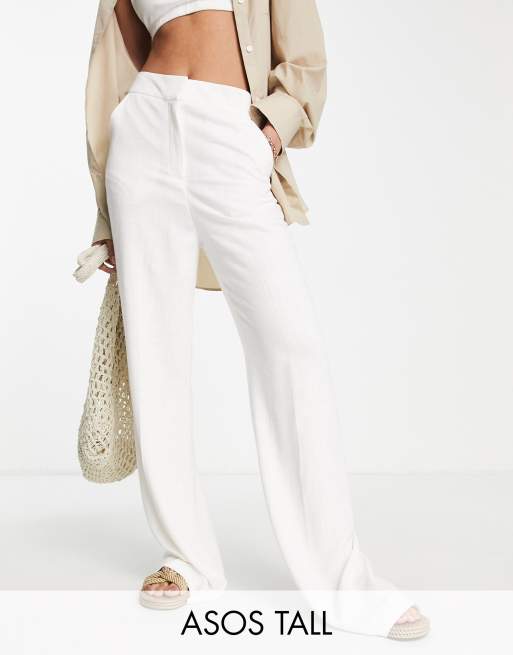 ASOS DESIGN Tall - Pantalon évasé décontracté coupe large en lin - Blanc