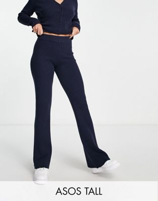 ASOS DESIGN Tall - Pantalon évasé en maille - Bleu marine | ASOS