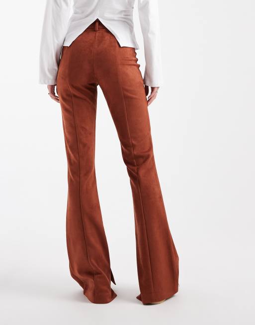 ASOS DESIGN Tall - Pantalon évasé en suédine avec poches plaquées - Marron, 2 de 5
