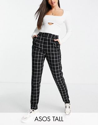 Pantalons imprimés DESIGN Tall - Pantalon fuselé élégant à carreaux - Noir et blanc