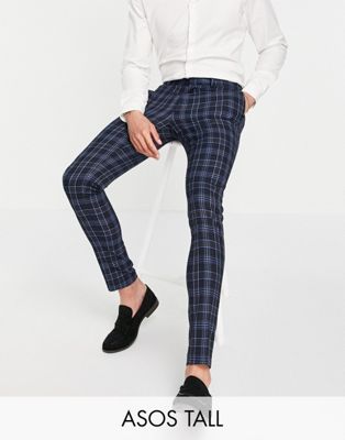Pantalons et chinos Design Tall - Pantalon habillé à carreaux écossais - Bleu marine