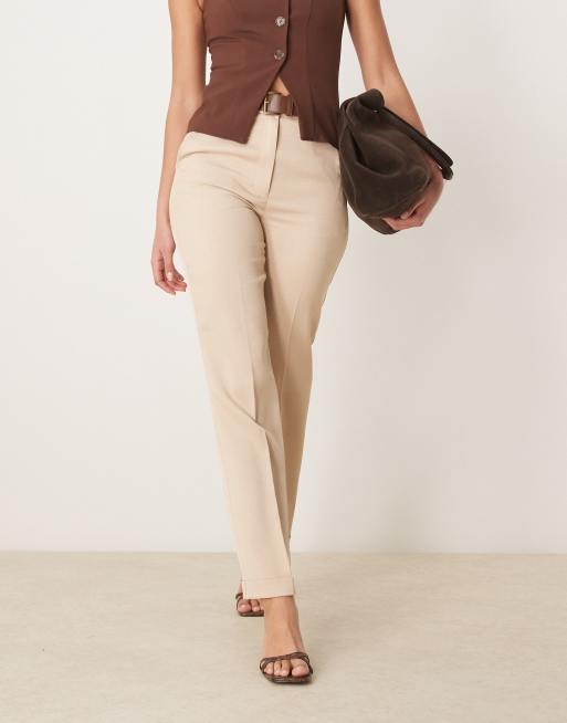 ASOS DESIGN Tall - Pantalon habillé coupe droite ajustée avec ceinture - Taupe | ASOS