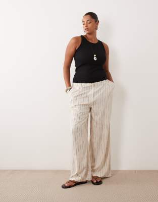 ASOS DESIGN Tall - Pantalon large à pinces en lin mélangé avec motif ondulé - Naturel-Neutre 48