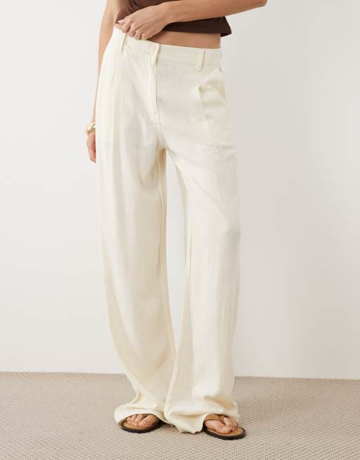 ASOS DESIGN Tall - Pantalon large à pinces en lin mélangé - Crème, 2 de 5
