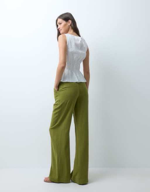 ASOS DESIGN Tall pantalon large à plis en mélange de lin vert, 4 de 5