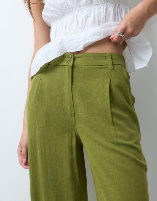 ASOS DESIGN Tall pantalon large à plis en mélange de lin vert, 5 de 5