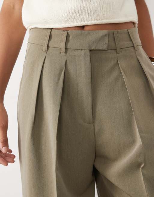 ASOS DESIGN Tall pantalon large ajusté avec détail de plis en olive chiné, 3 de 5