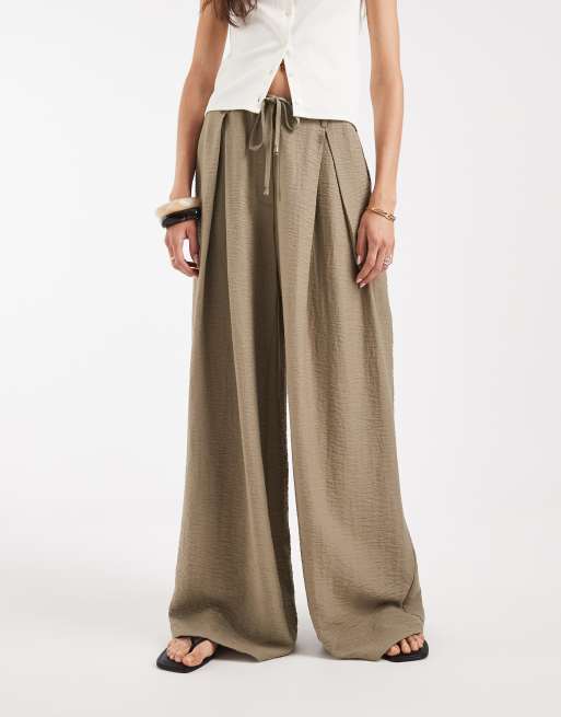 ASOS DESIGN Tall pantalon large texturé avec taille à nouer en kaki, 2 de 5