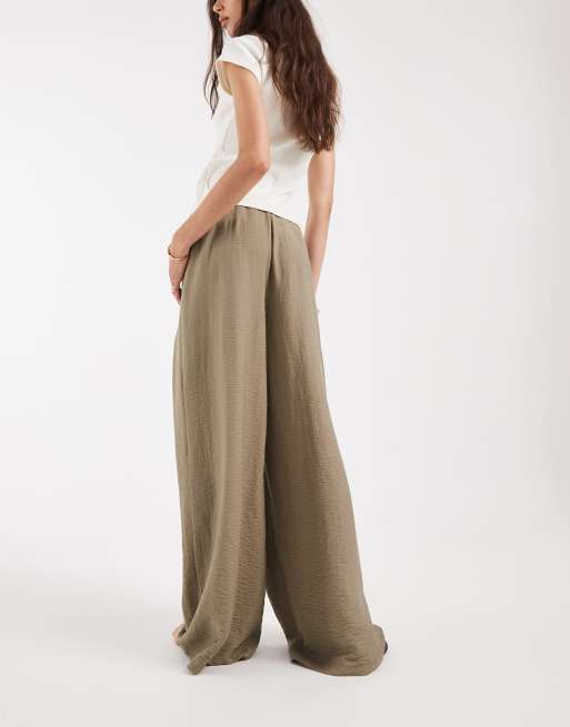 ASOS DESIGN Tall pantalon large texturé avec taille à nouer en kaki, 5 de 5