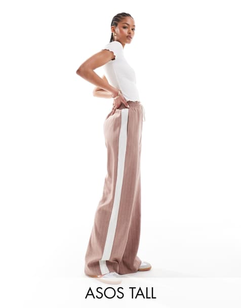 ASOS DESIGN Tall - Pantalon rayé à enfiler avec empiècement contrastant - Vison - view 1